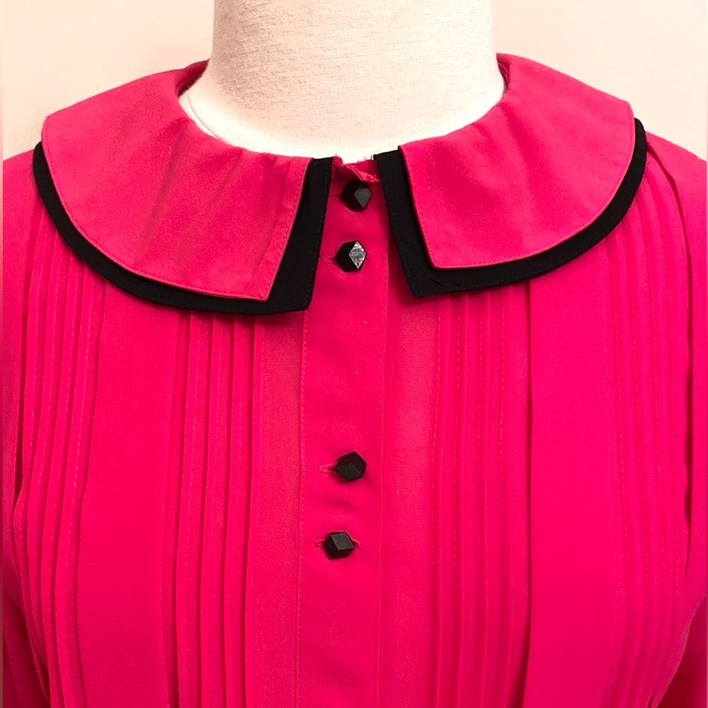 MS Chaus Pink Black Pleated Chiffon Size 10 Old Money Preppy Chic Romantic Dress - Picture 4 of 12